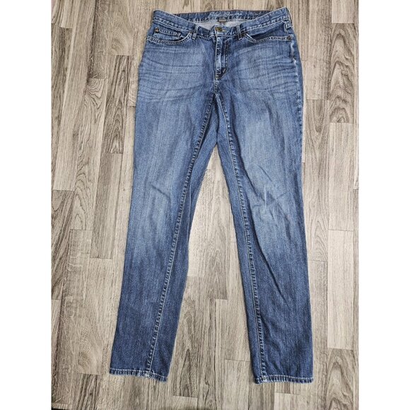 Eddie Bauer Jeans Womens 8 T Blue Boyfriend Slim Denim Pants - Picture 1 of 12